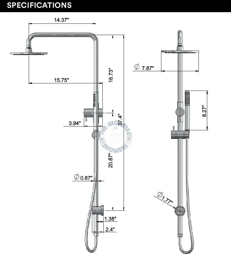 No Worries Showers Delta 316L Marine Grade Stainless Steel Wall Mounted Outdoor / Indoor Pool Shower Rail, 2 in 1 with Hot & Cold Mixer Valve and Hand Shower Wand Package
