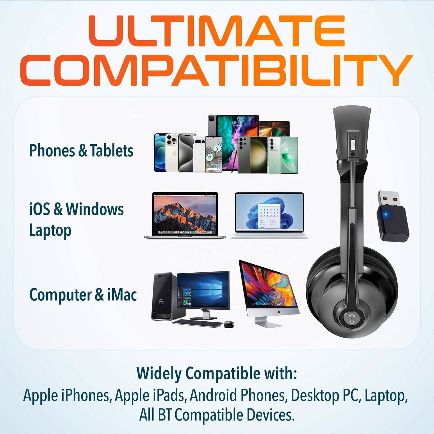 Delton 30X Bluetooth Computer Headset with Noise Canceling Mic, HiFi Stereo Sound, Headset Stand & Auto Pair USB Dongle for PC, Laptop, MacBook & Compatible with MS Team, Google Meet and More - Black
