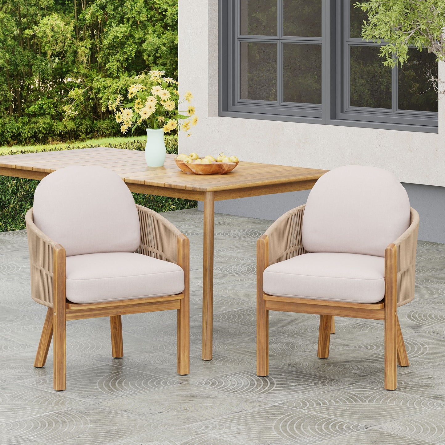 Grotta Outdoor Dining Arm Chair (Set of 2) - Teak / Beige