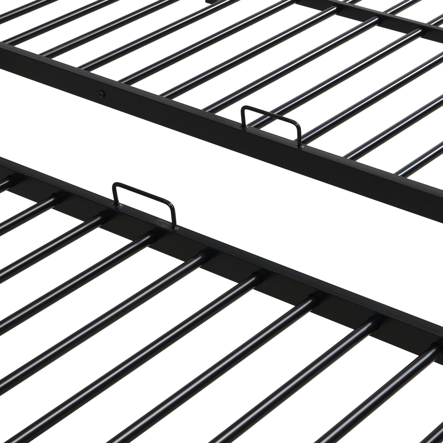 Modern Metal Triple Bunk Bed With Vertical Ladder, Safety Rail, And Storage Shelf - Black