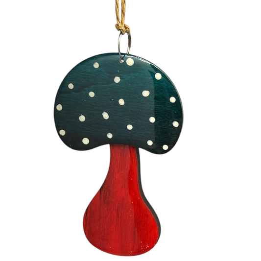 Glossy Wooden Mushroom Ornament - 3 1/2 Inches