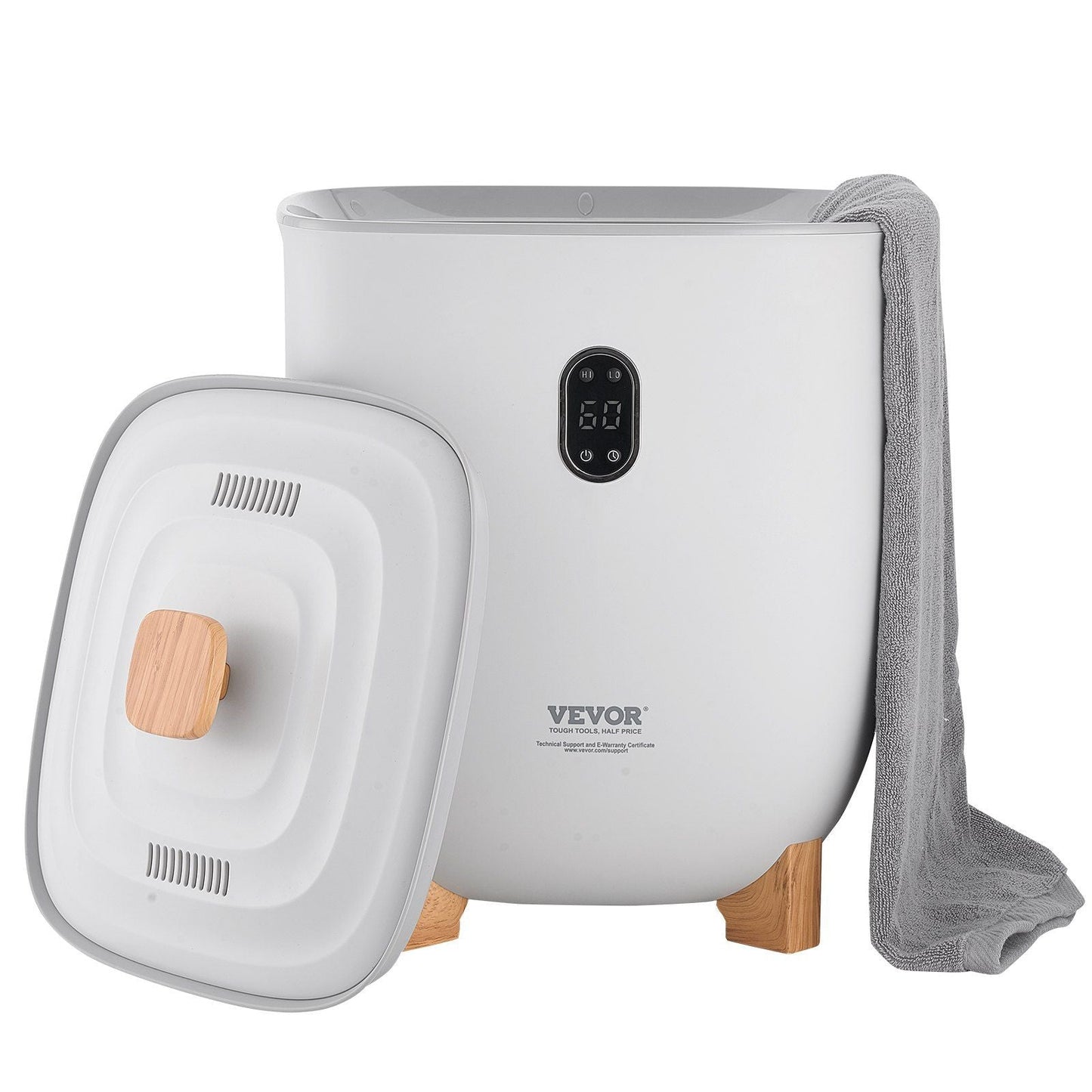 VEVOR Towel Warmer Bucket, 25L Heated Towel Warmer with LED Display, Large Blanket Warmers for Bathroom, 20/40/60/90 Mins Timer and Temperature Setting, for SPA, Home, Countertop, Floor, Gray