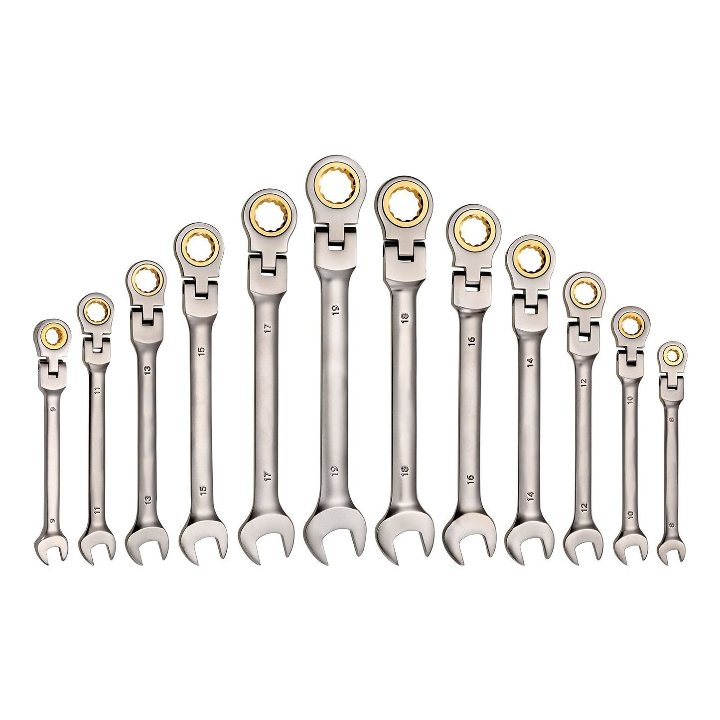 Flex-Head Ratcheting Wrench Set, 12-Piece Metric 8 mm to 19 mm, 72 Teeth, Cr-V Steel Ratchet Flexible Combination Wrench Set with Roll Up Pouch, for General Household and Automotive Repairs