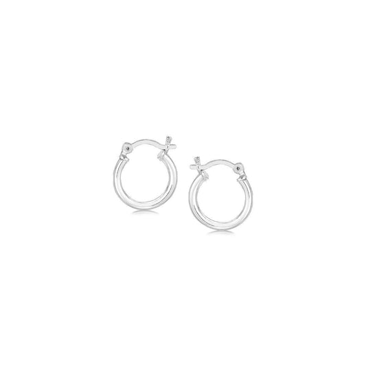 Sterling Silver Rhodium Plated Thin and Small Polished Hoop Earrings (2x10mm)