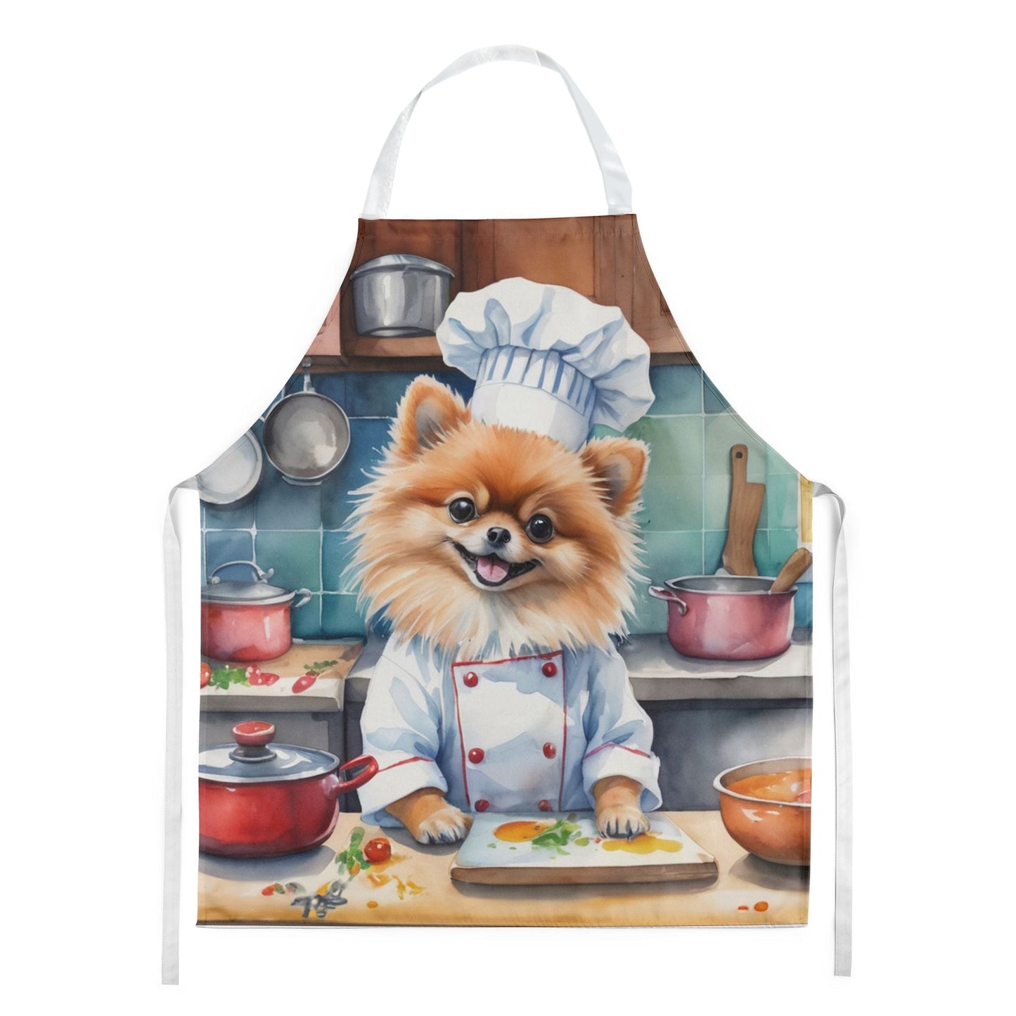 Pomeranian The Chef Apron Cooking Kitchen Server Baking Crafts Gardening for Adult Women Men, Unisex, Large, Multicolor