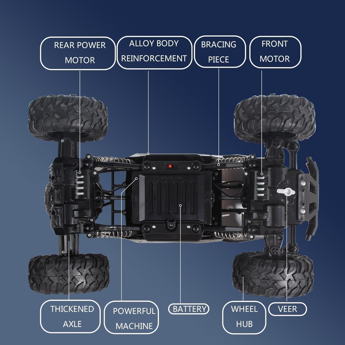 2025 RC 37cm 1:12 4WD Large Remote Control Cars Rock Crawler Monster Truck with 2 Battery ,Kids Toys Gifts
