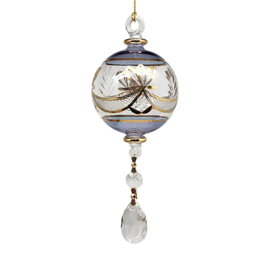 Special Etching Crystal Ball with Dangles Ornament - Blue