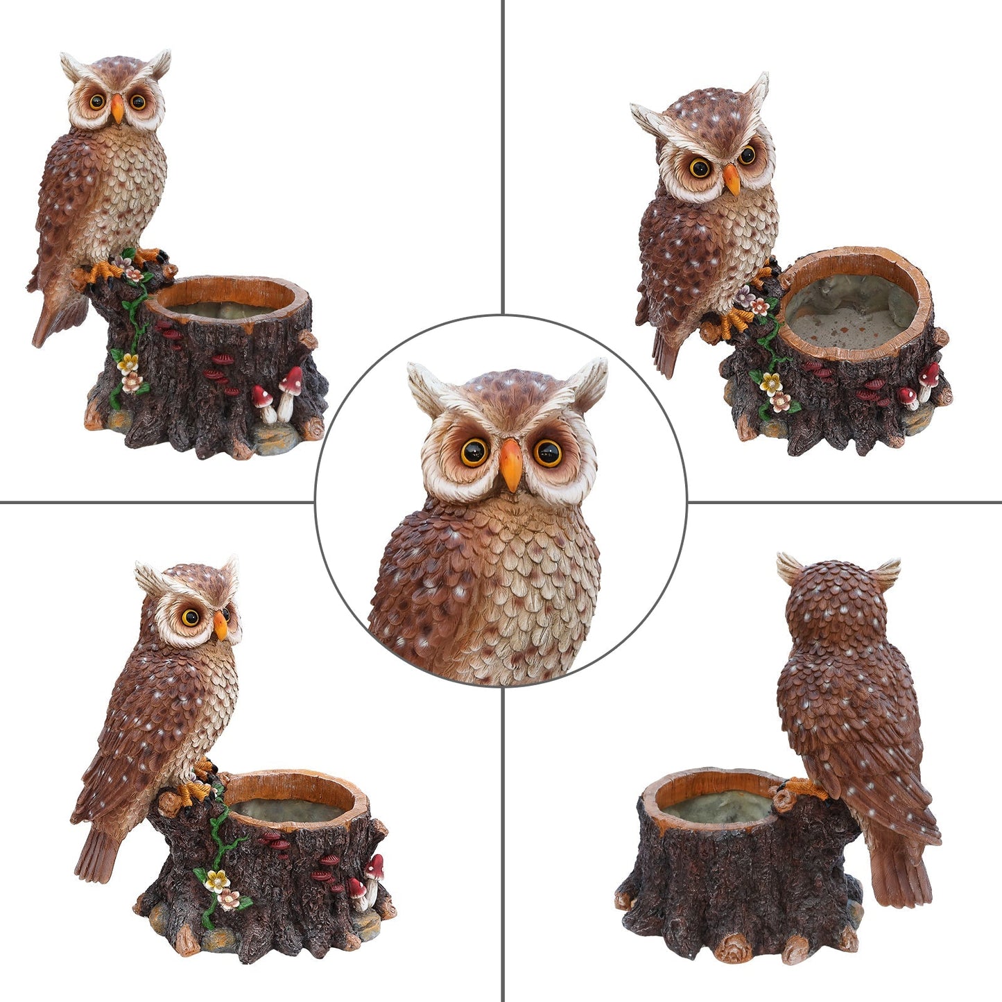 Sitting Owl with Tree Trunk Garden Planter