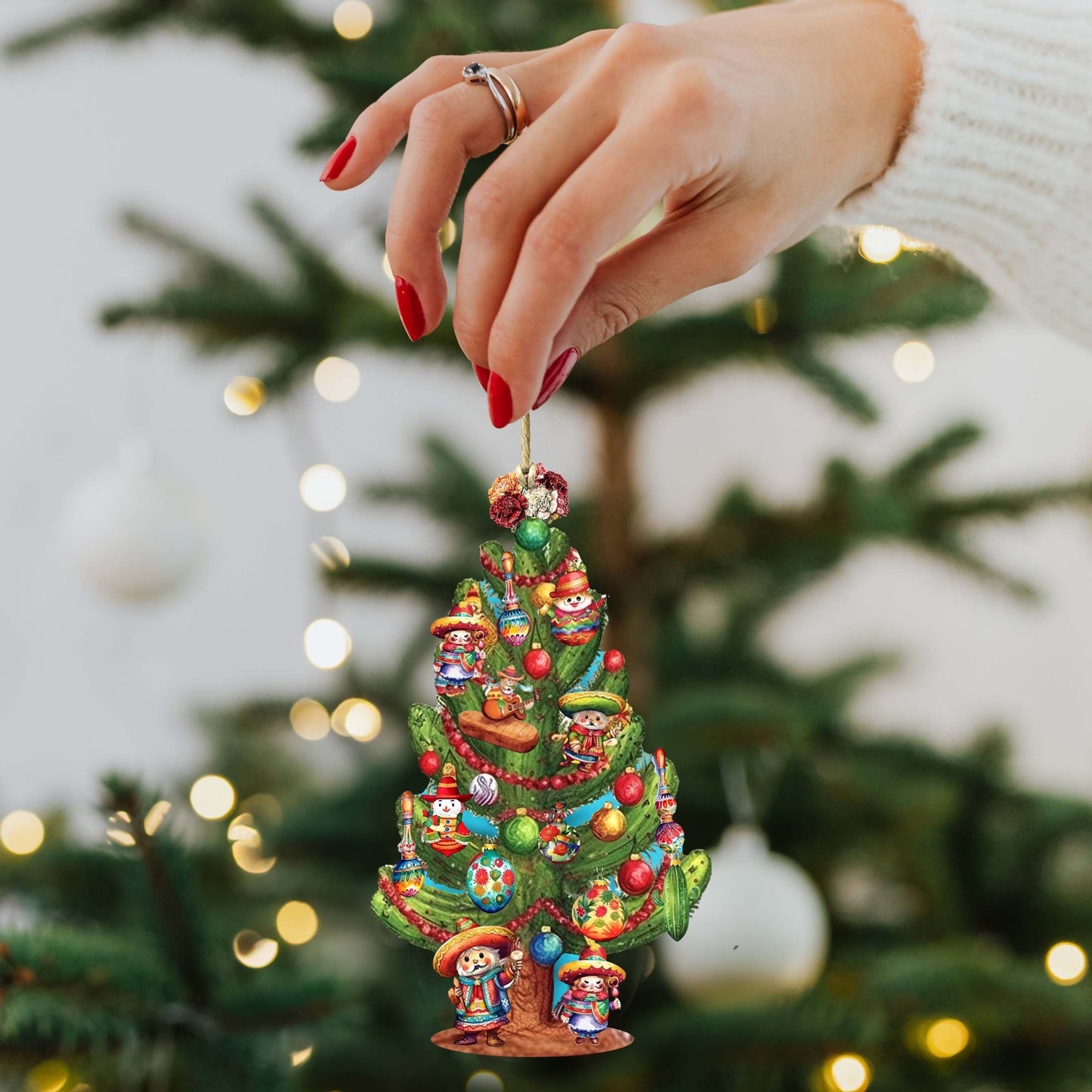 Santas Around the World - Mexican Inspired Santa - Eco Wood Ornaments Set of 3 by G. DeBrekht Christmas Santa Snowman Decor - 8091308S3
