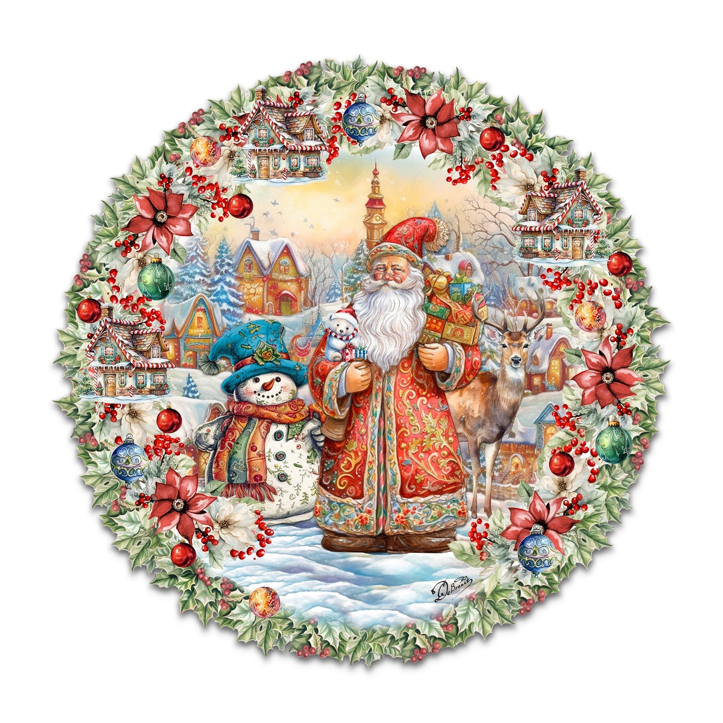 Merry Christmas Wreath Holiday Door Decor by G. Debrekht - Christmas Santa Snowman Decor - 8611069H