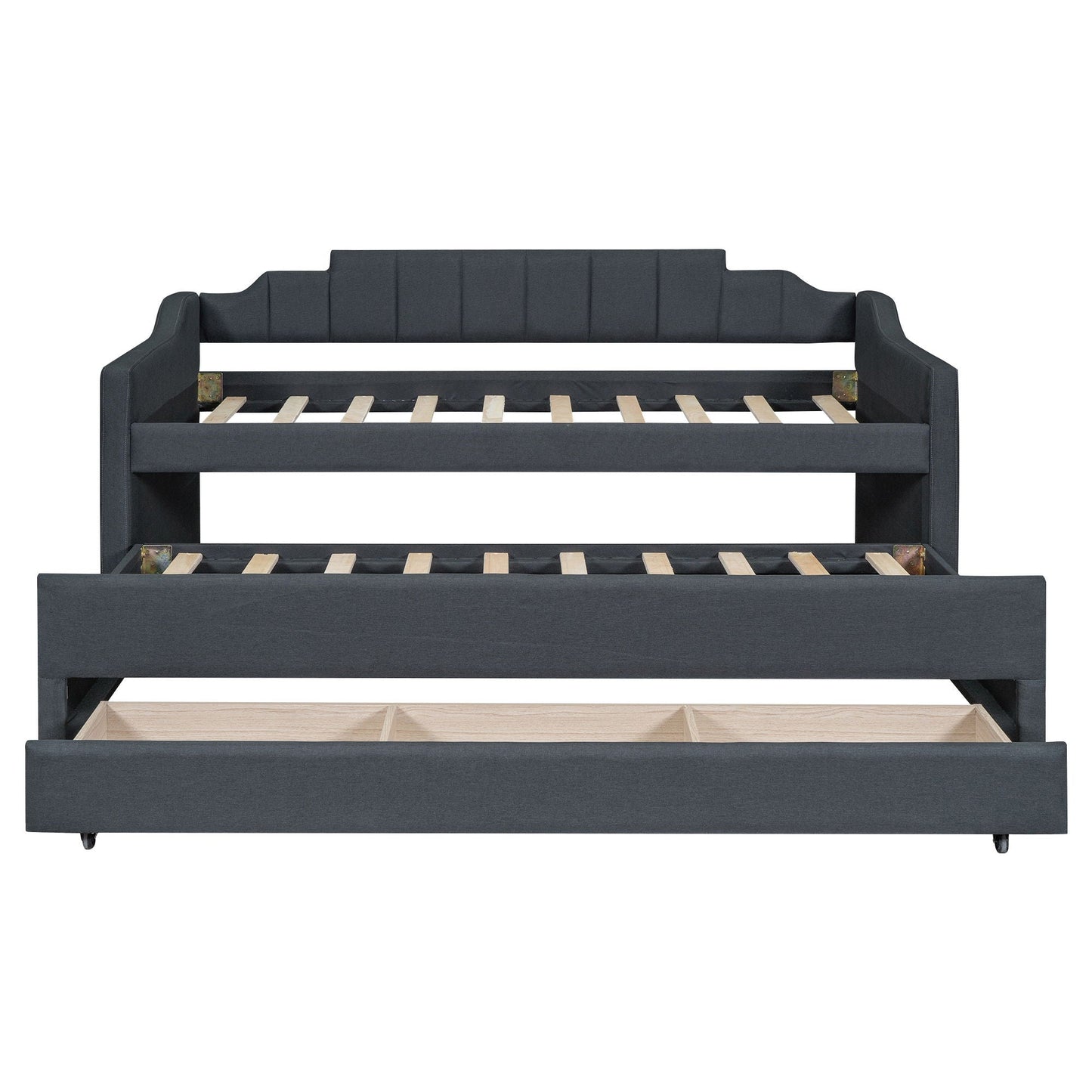 Upholstered Simple Design Daybed With Trundle And 3 Drawers
