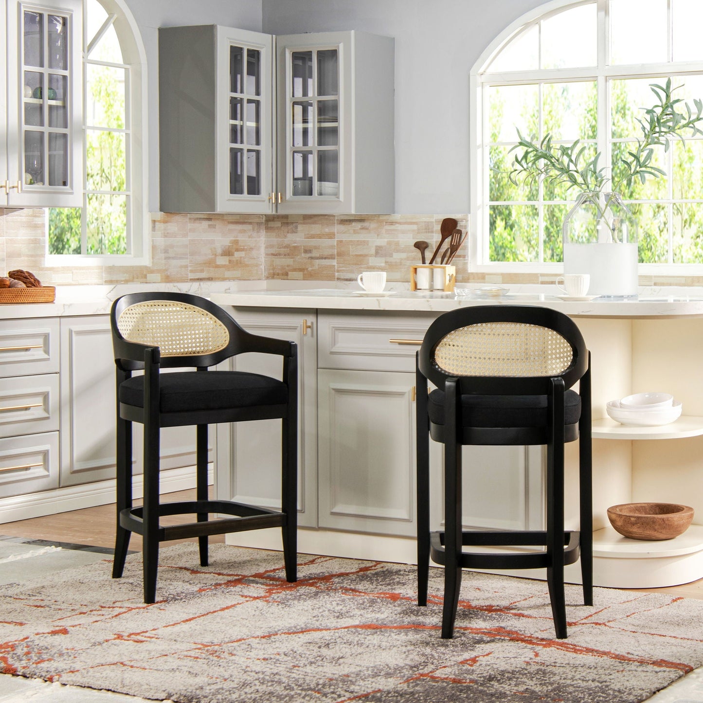Americana - Mid-Century Modern Cane Back Counter Stool