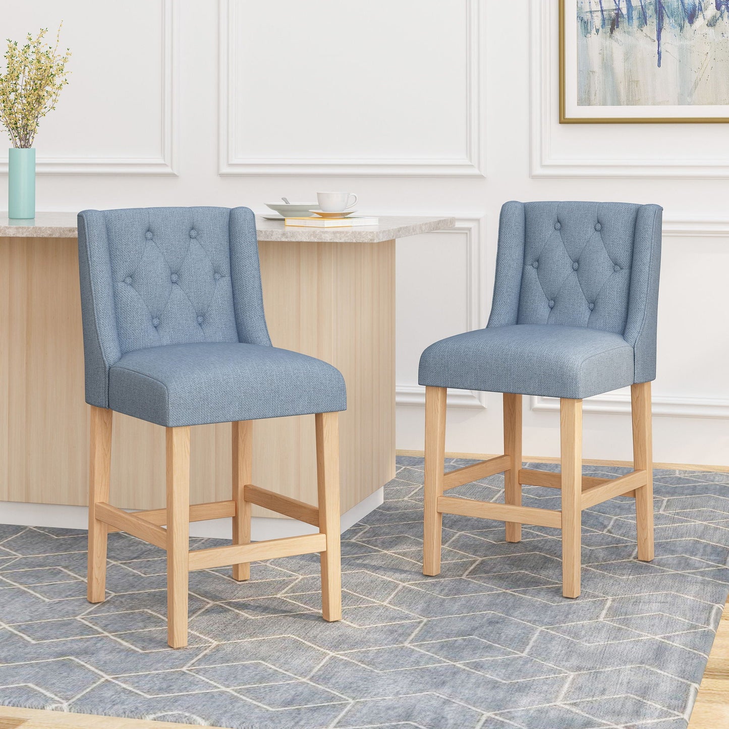 Vienna Contemporary Fabric Tufted & Wingback Counter Stools (Set of 2)