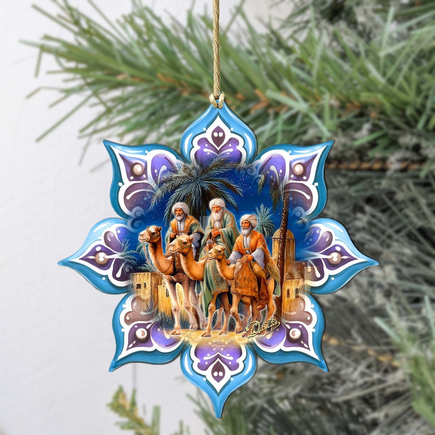 Three King's Journey Snowflake Wooden Ornaments by G. Debrekht - Nativity Holiday Decor - 8688438