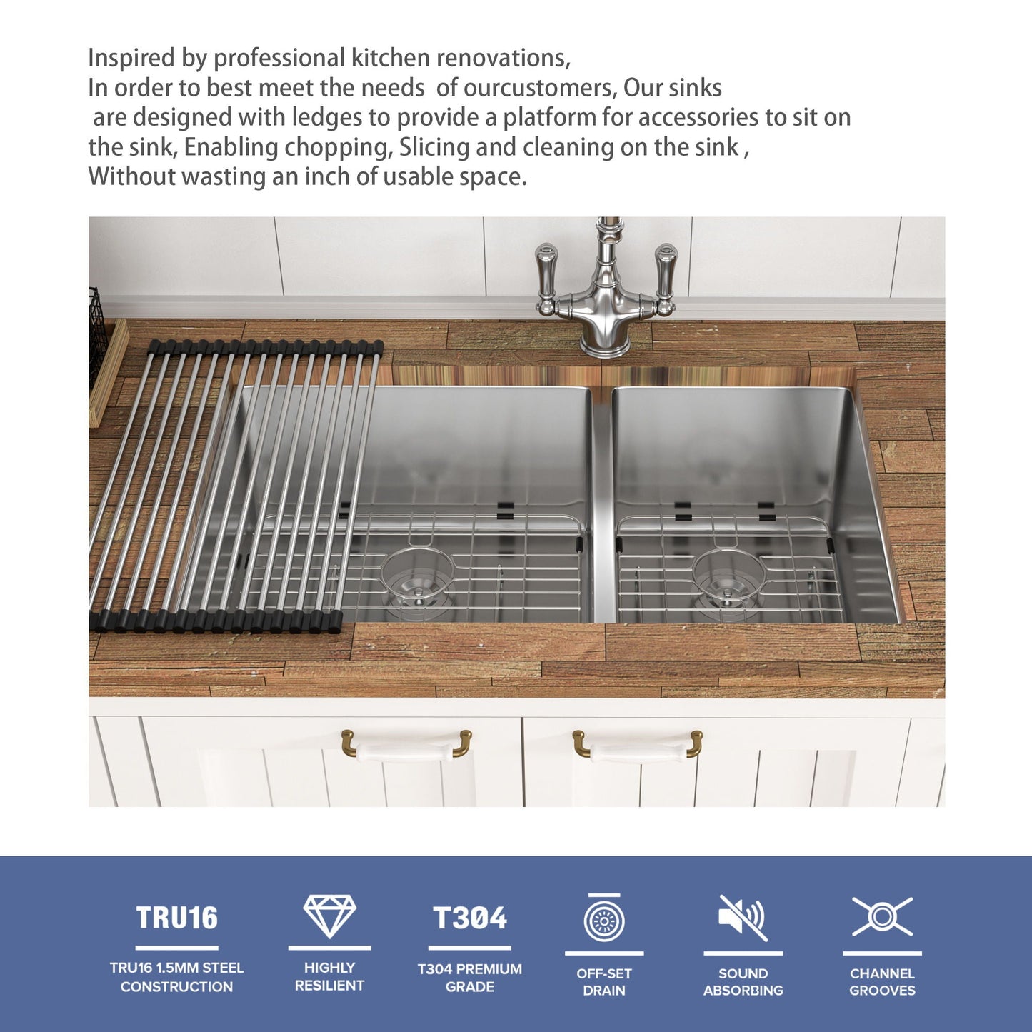Modern Double Bowl Undermount Sink Design With 10" Deep Basins
