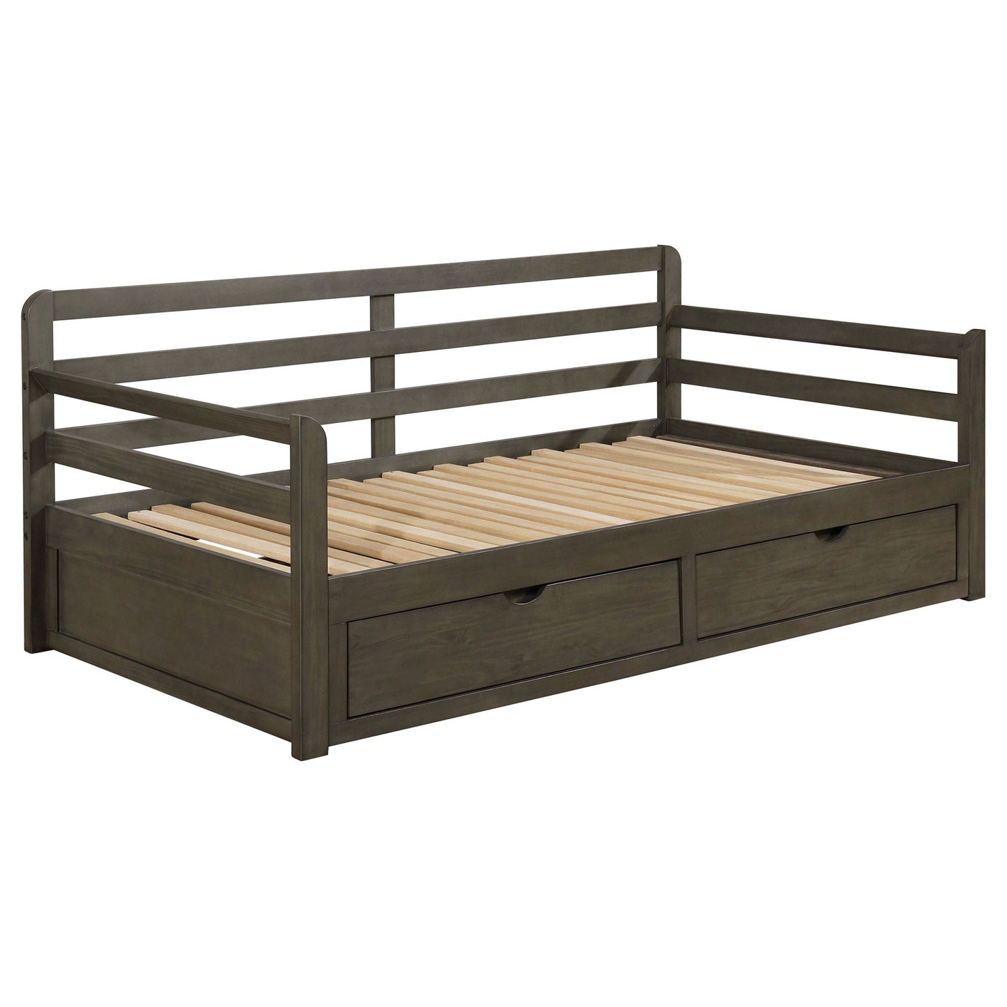 Twin Long 2 Drawer Daybed With Extendable Trundle, Storage Drawers, Fits Standard Mattress - Gray