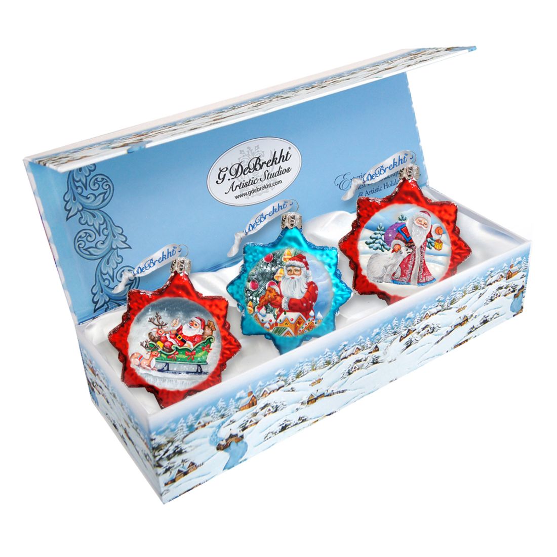 Santa Mercury Glass Ornaments Set of 3 by G. DeBrekht - Christmas Santa Snowman Decor - 770133S3