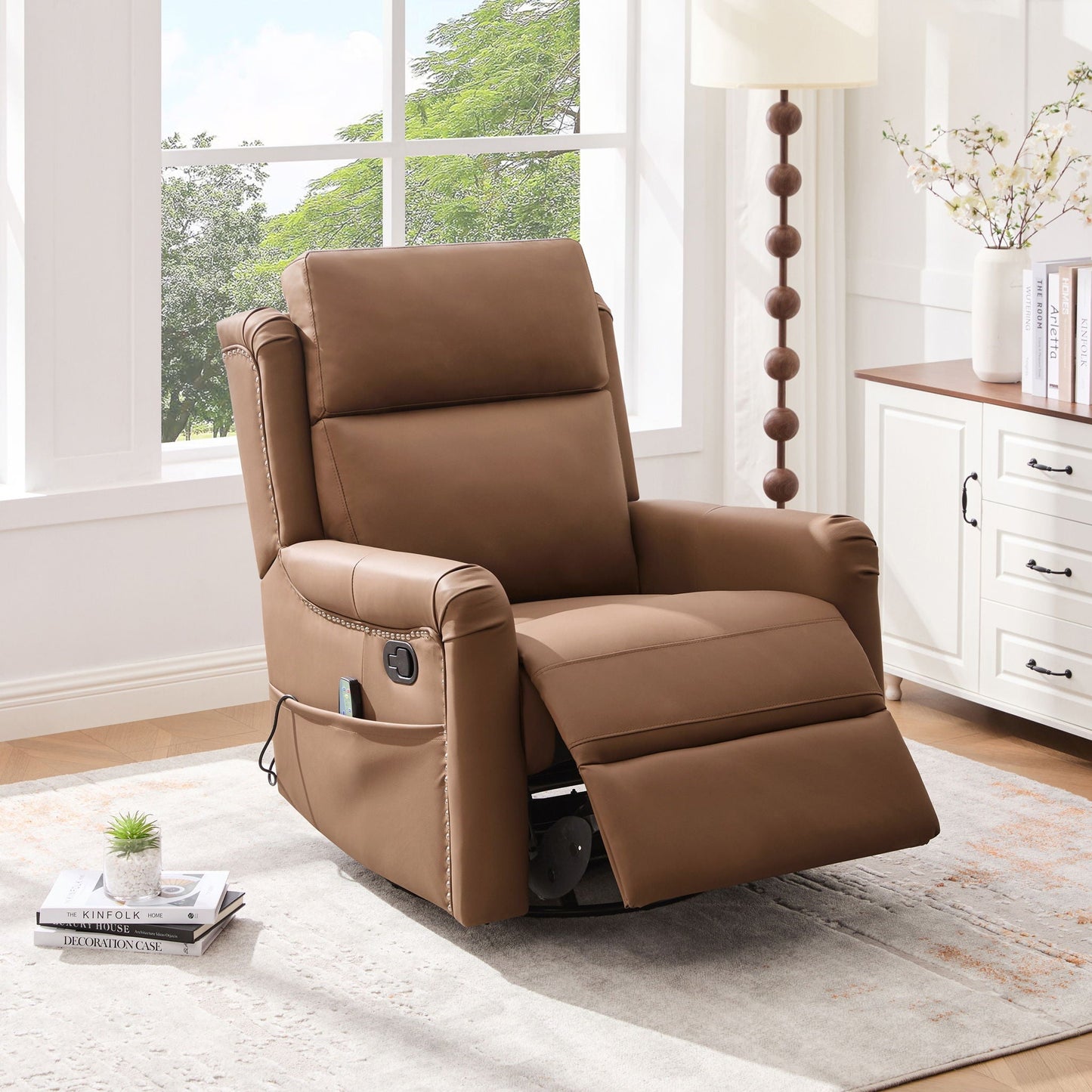 Manual Recliner Swivel Rocking Chair With 8-Point Massage and Heating