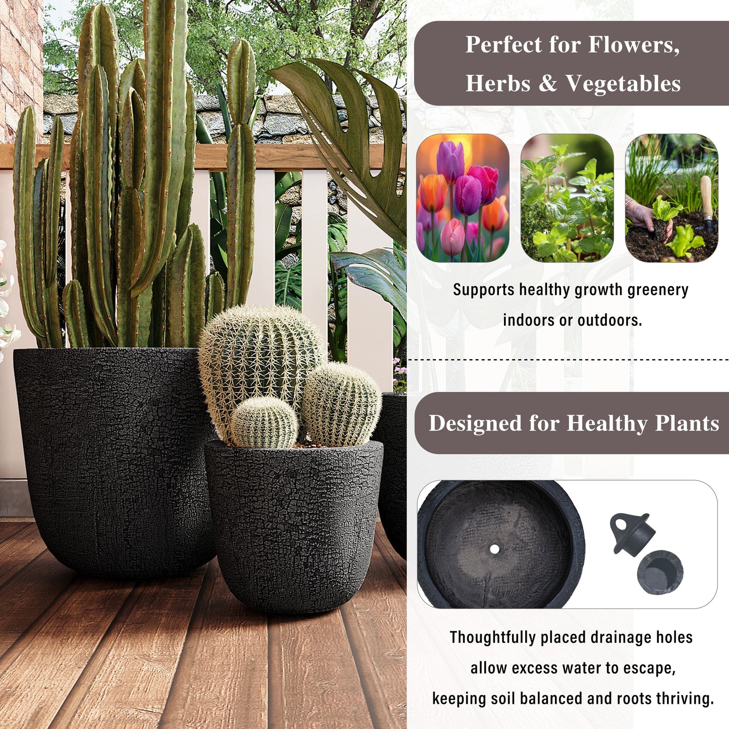 U_STYLE Lightweight MGO Planter Set of 3