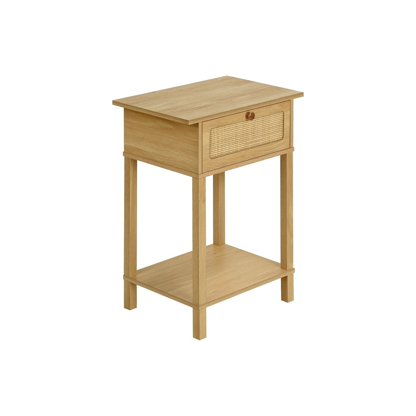 Accent Table With Storage Drawer, 2 Tier Nightstand For Living Room - Natural