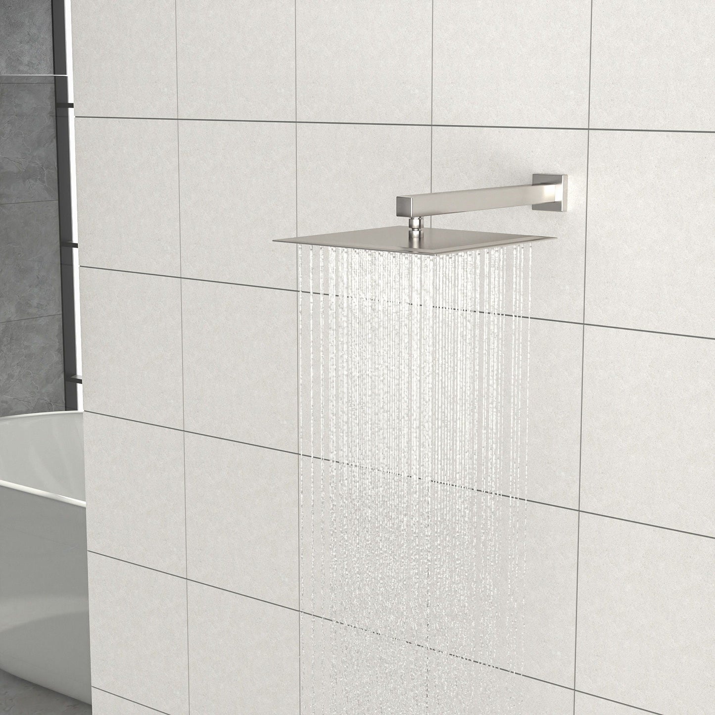 16" Square Rainfall Shower Head Fixed Wall Mount With Full Body Coverage & Self Cleaning Silicone Nozzles