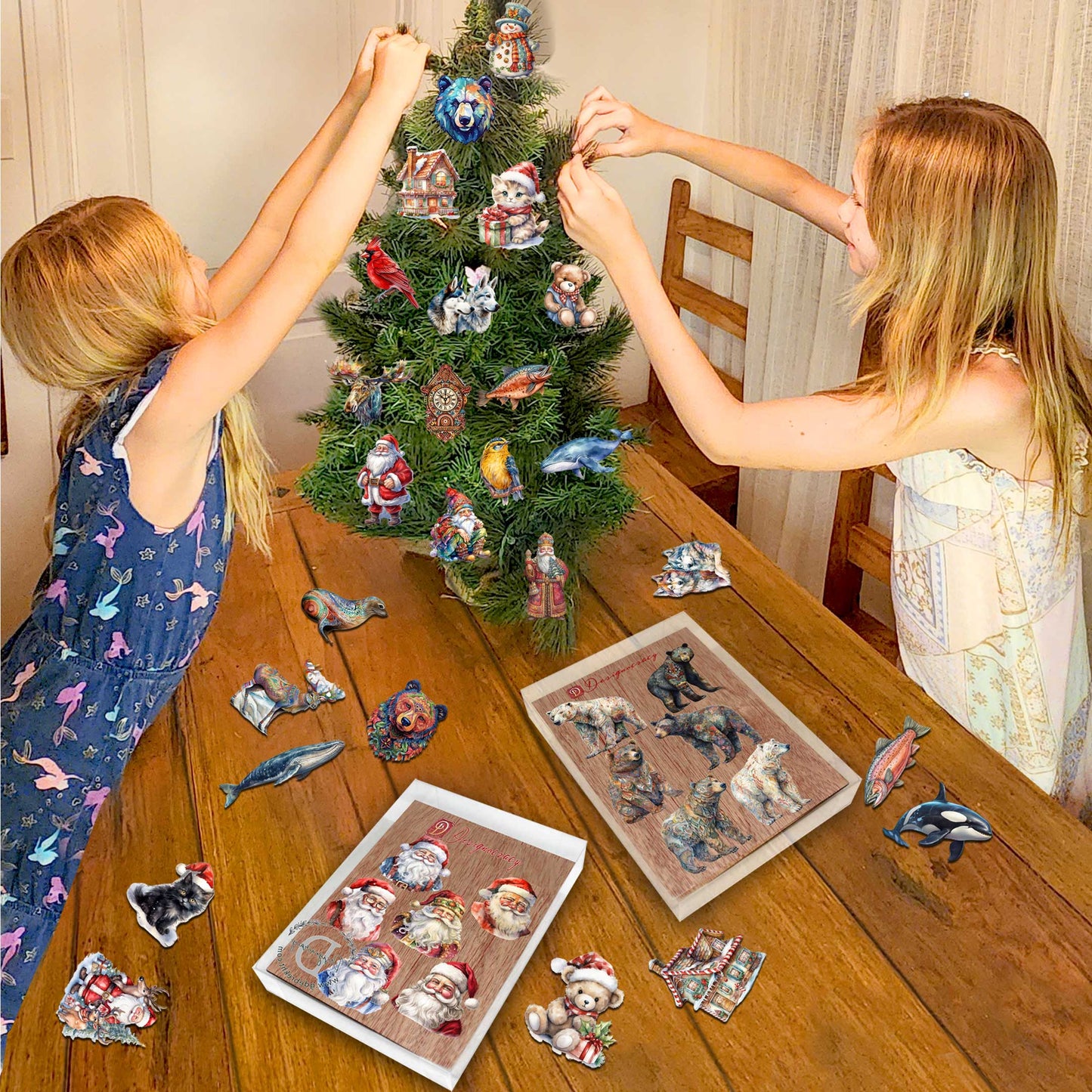 American Farmhouse Clip-On Eco Wood Decorative Ornaments Set of 6 by G. Debrekht - Patriotic Decor - 8090001C-S6