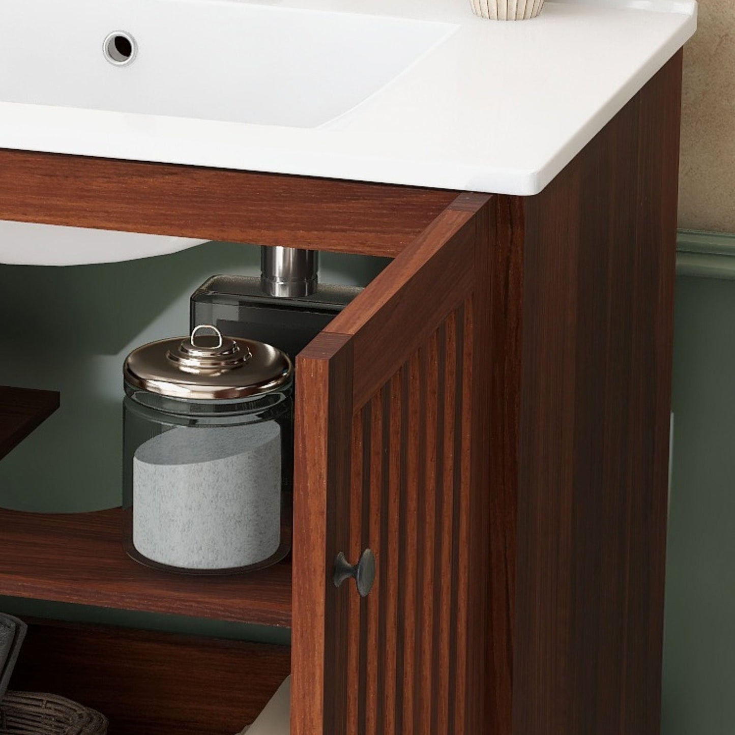 30" Vintage Bathroom Vanity With Ceramic Sink