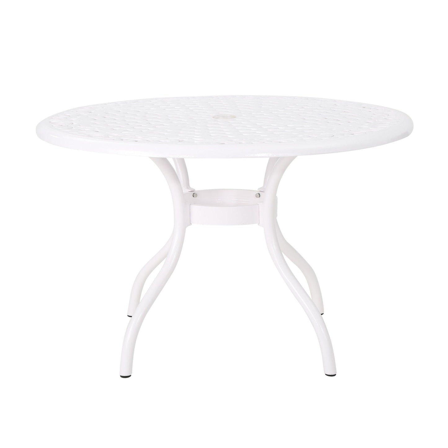 Tranquilius Outdoor Round Dining Table with Lattice Tabletop, Umbrella Hole and Curved Legs