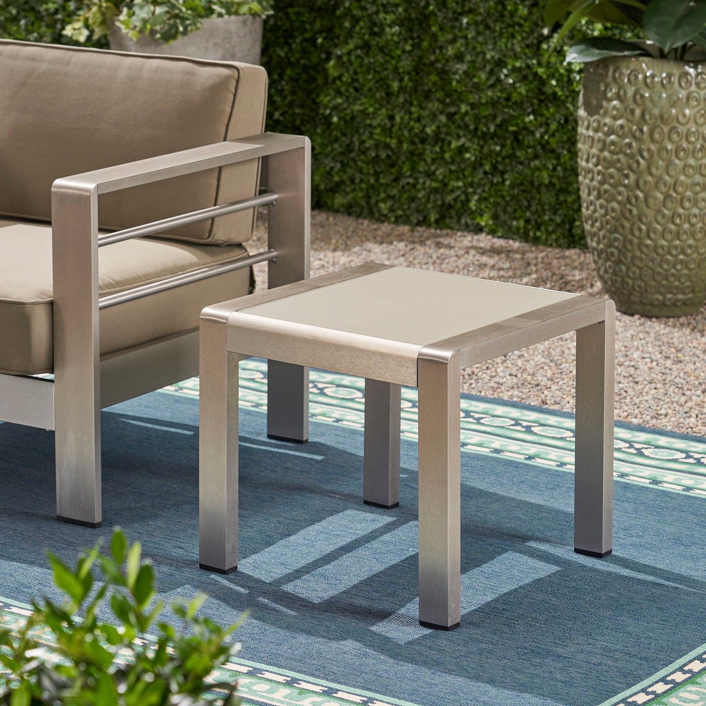 Cape Coral Contemporary Side Table With Frosted Glass Top