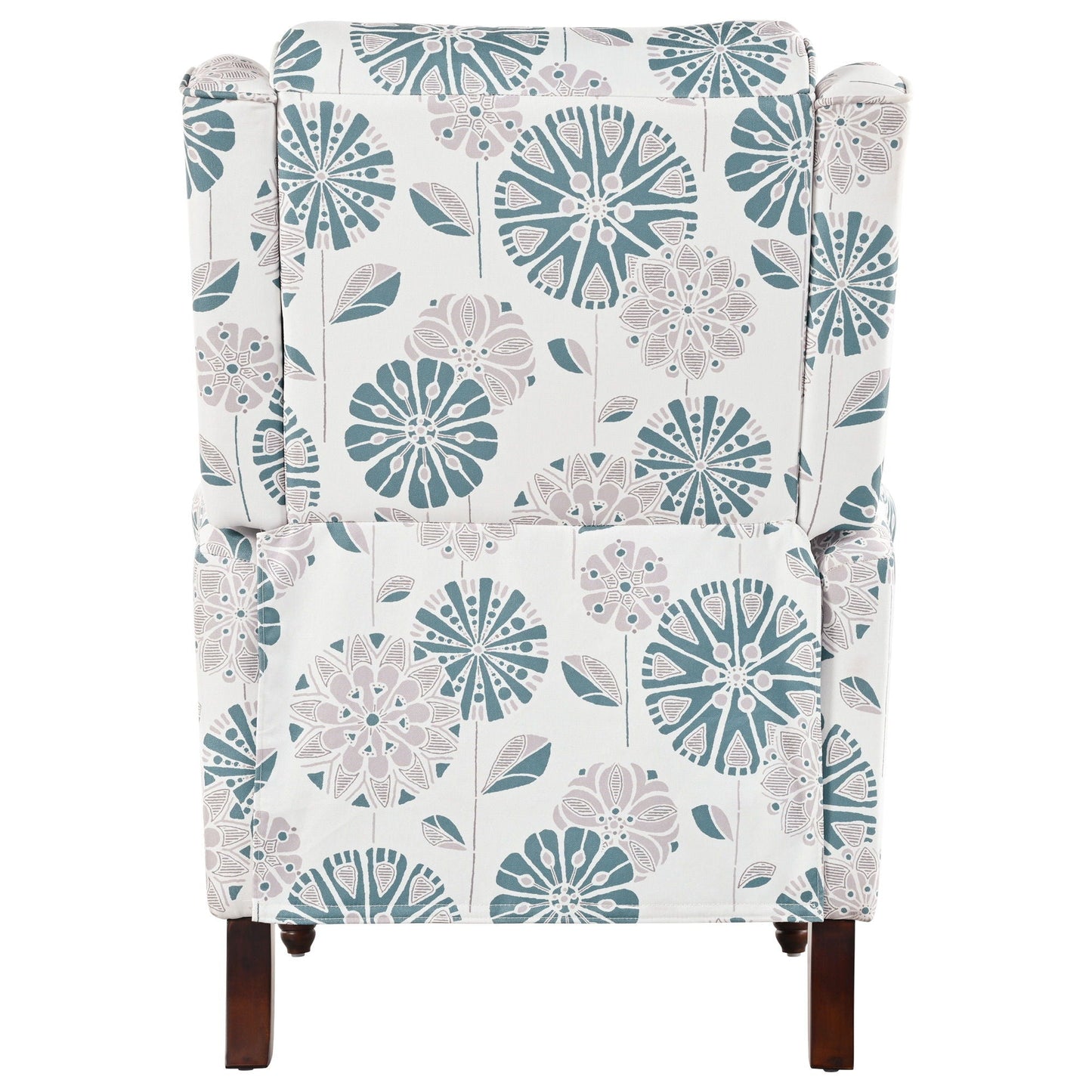 Push Back Recliner Chair Upholstered With Classic Wing Back And Solid Gourd-Shaped Legs