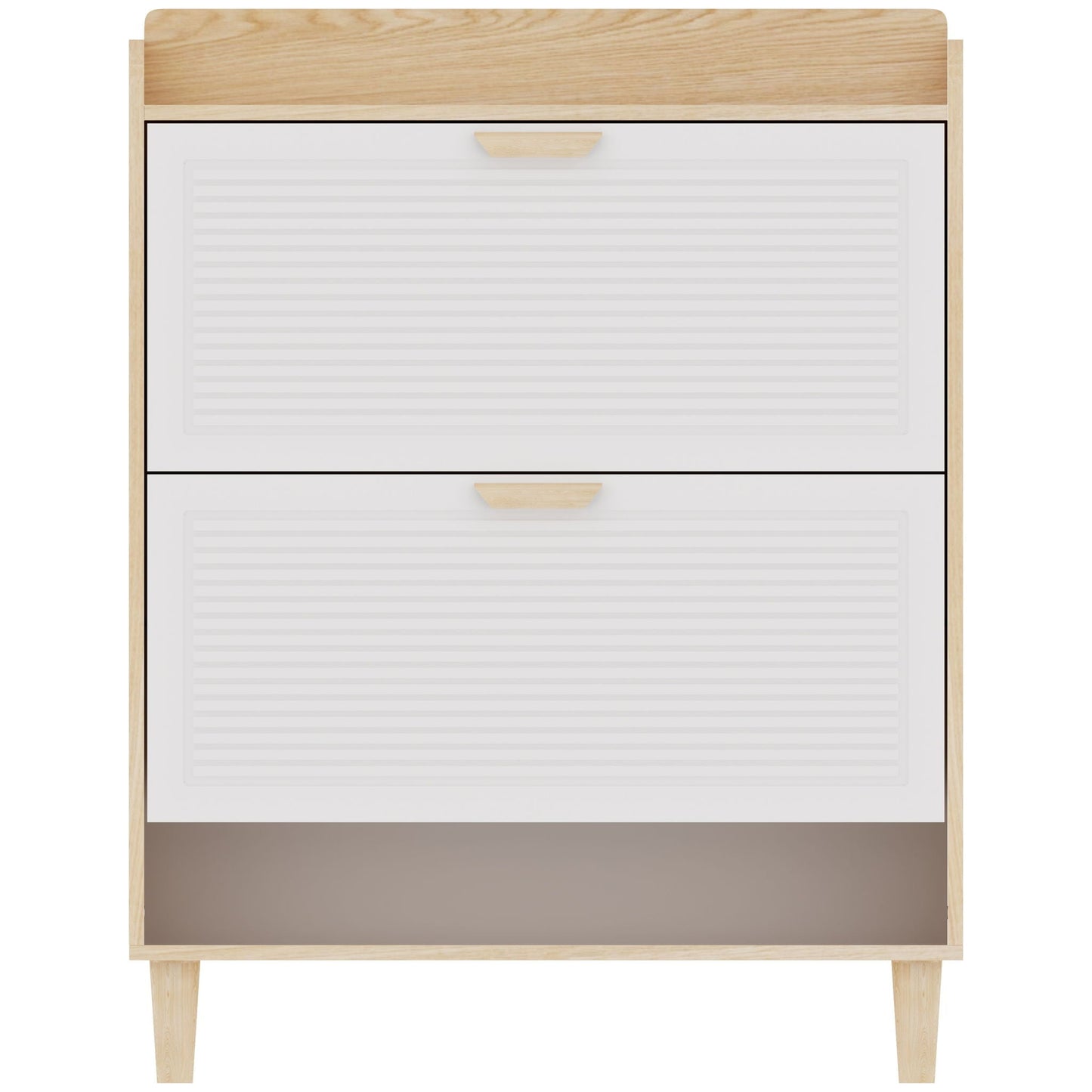 Shoe Storage Cabinet With 2 Flip Drawers, Compact Entryway Organizer - Natural / White