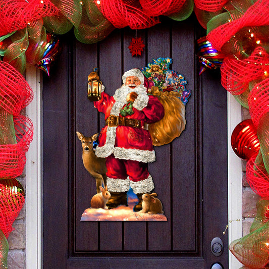 Woodland Santa Wall Door Hanger by D. Gelsinger - Christmas Santa Snowman Decor - 8461028H-1105