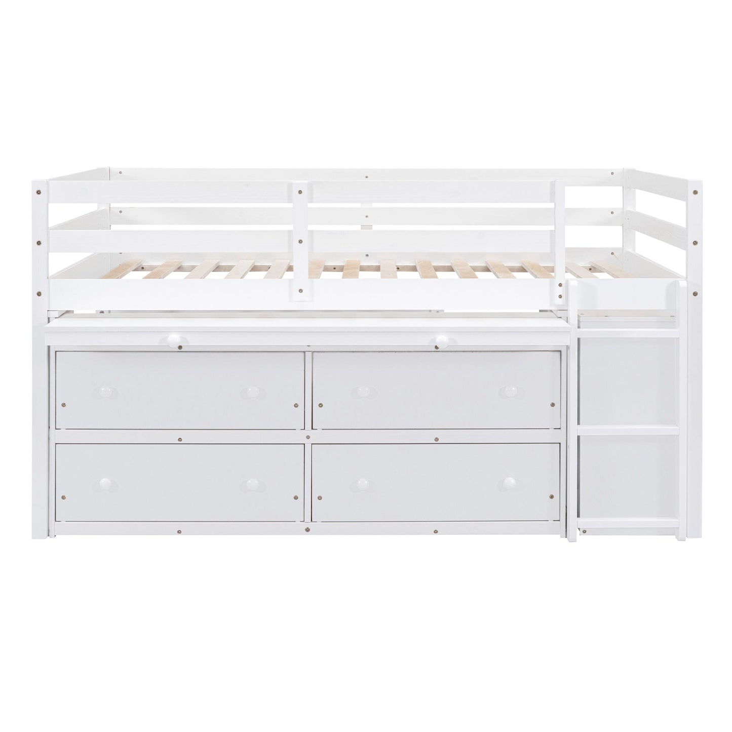 Loft Bed With Retractable Writing Desk And 4 Drawers, With Lateral Portable Desk And Shelves