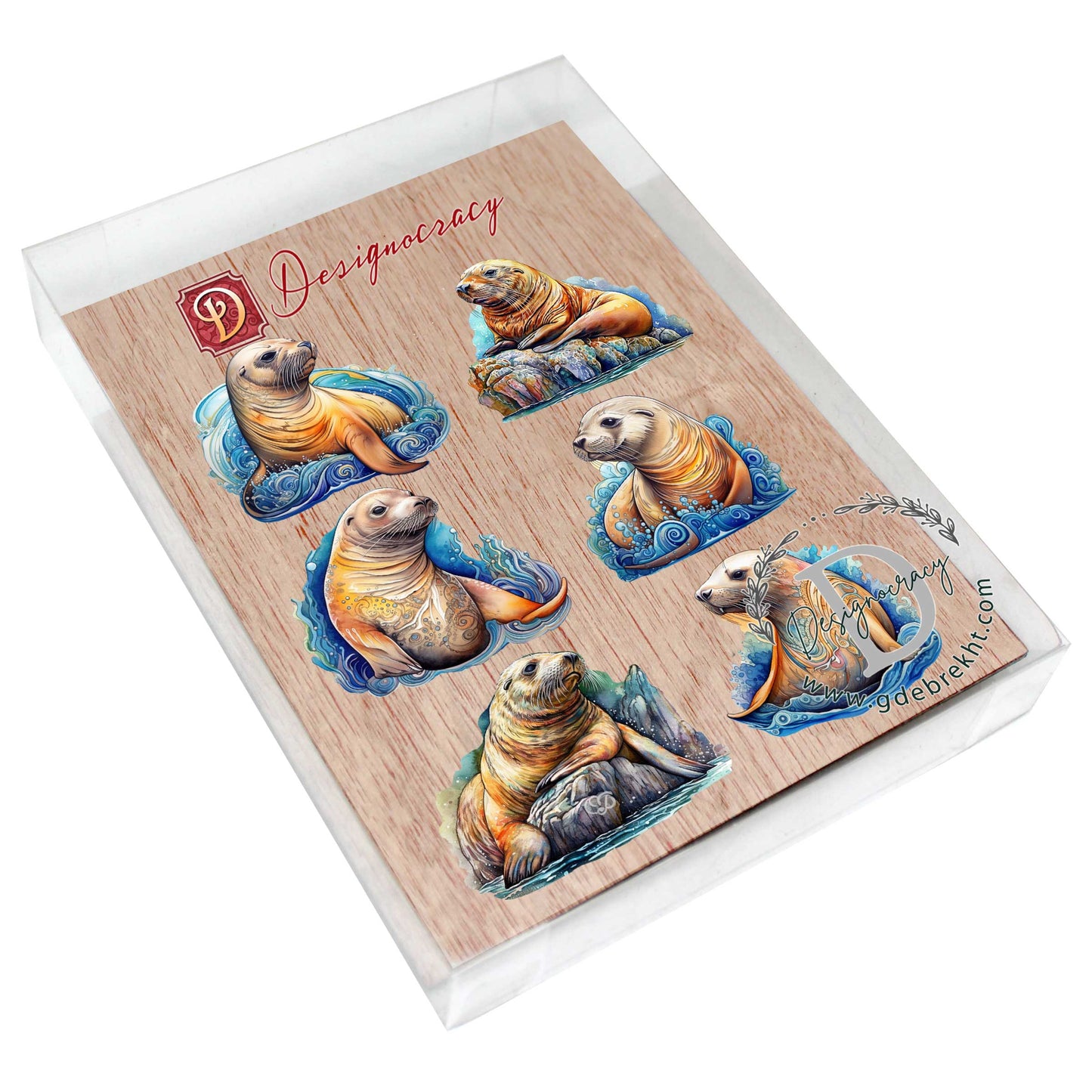 Sea Lions Decorative Eco Wood Magnets Set of 6 by G. Debrekht - Wildlife Coastal Decor - 8090127G-S6