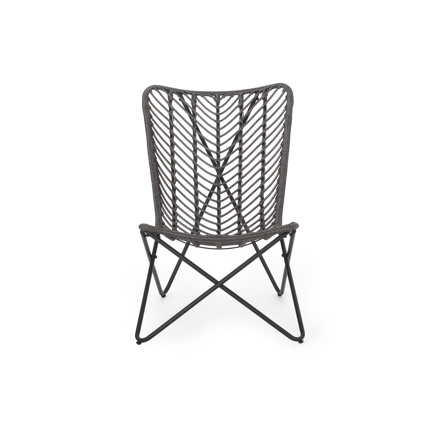 Outdoor Wicker Chair With Geometric Cross Base, Set of 2 - Gray