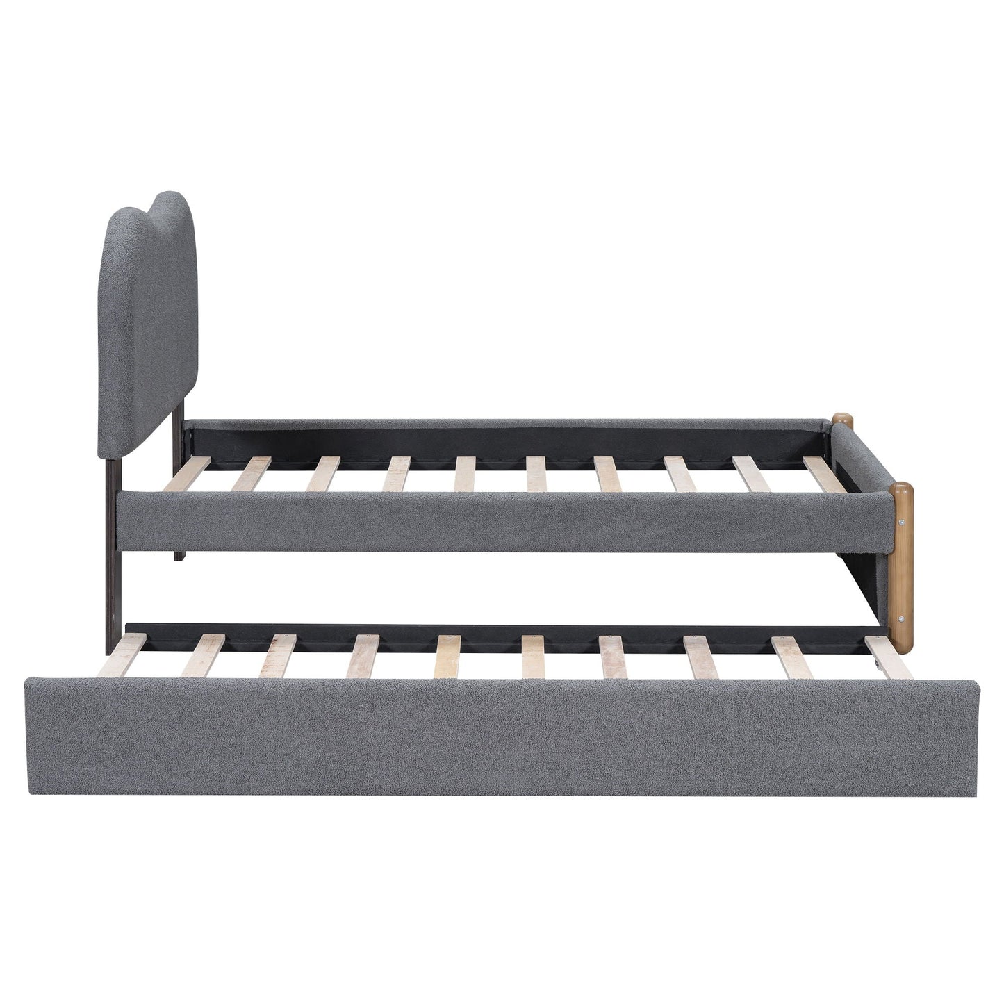 Upholstered Platform Bed With Wood Supporting Feet And Trundle