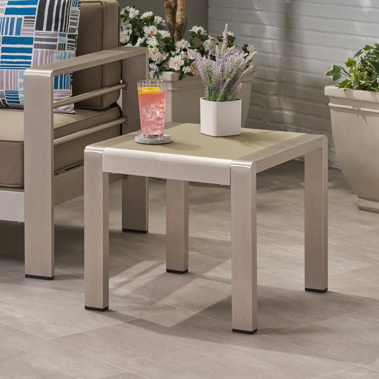 Cape Coral Contemporary Side Table With Frosted Glass Top