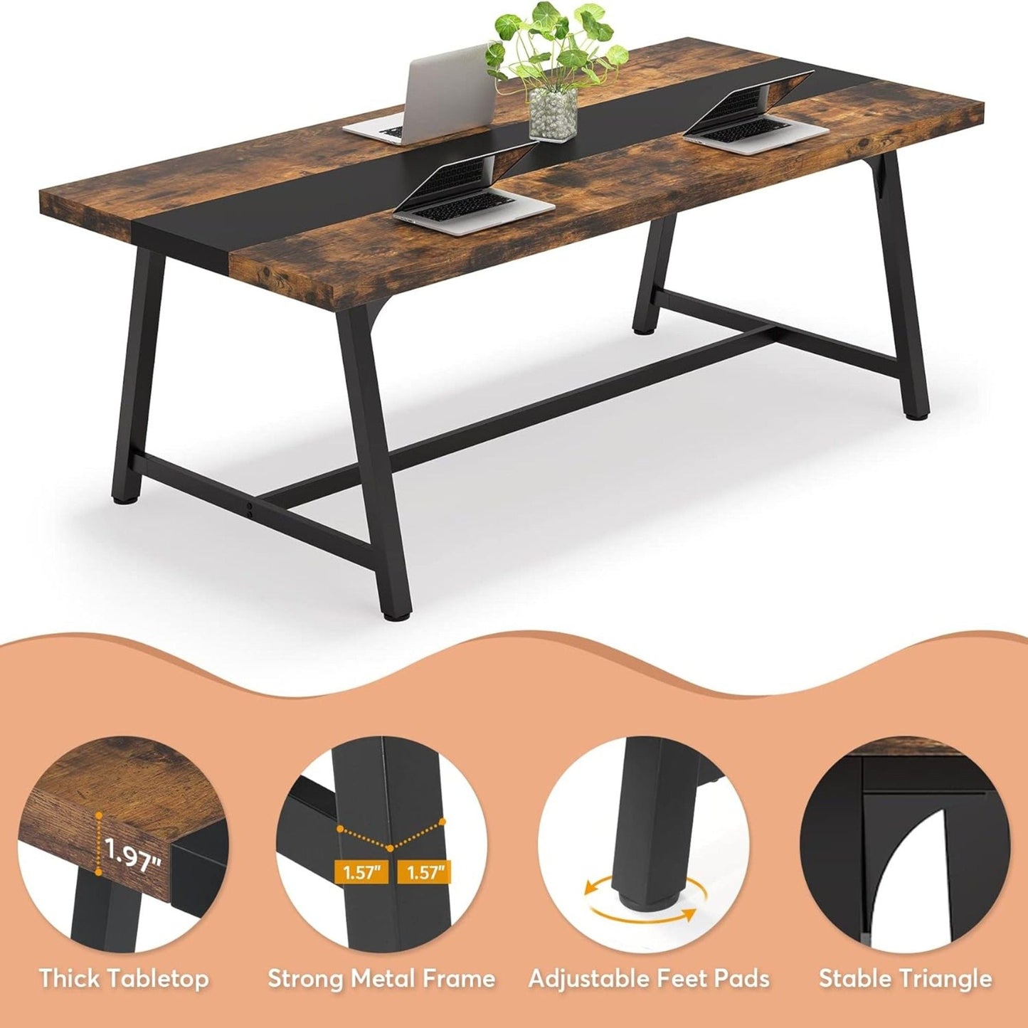 Modern Rectangular Conference Table For 6 - 8 People, Office Executive Desk