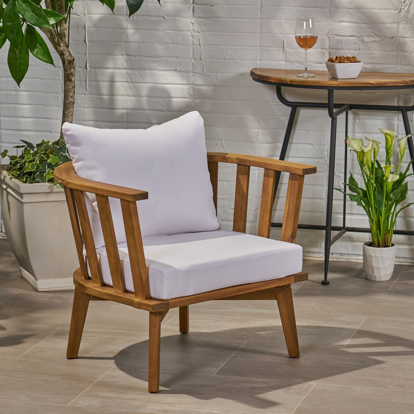 Outdoor Club Chair with Curved Backrest and Frame - White