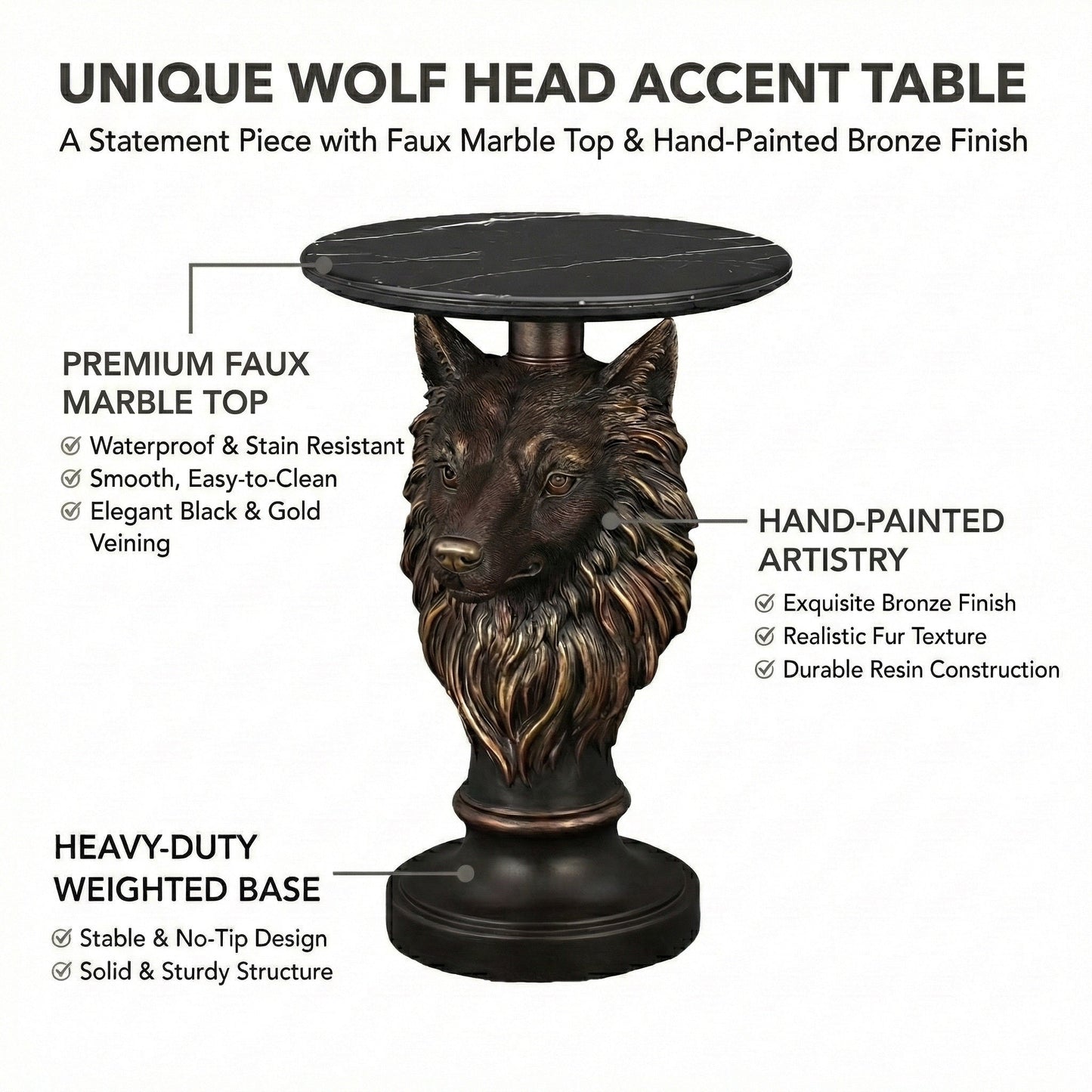 Wolf Head Accent Table Animal Statue