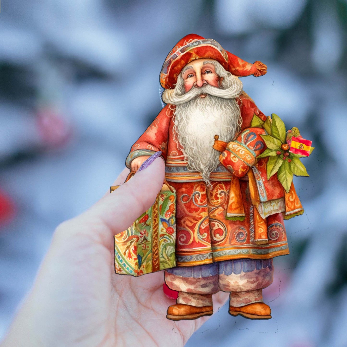 Santas Around the World - Spanish Inspired Santa - Eco Wood Ornaments Set of 3 by G. DeBrekht Christmas Santa Snowman Decor - 8091305S3