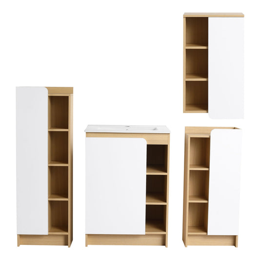 4 Piece Bathroom Vanity Set With Sink, Vanity Combo With Storage Cabinets - Black / Light Oak / White