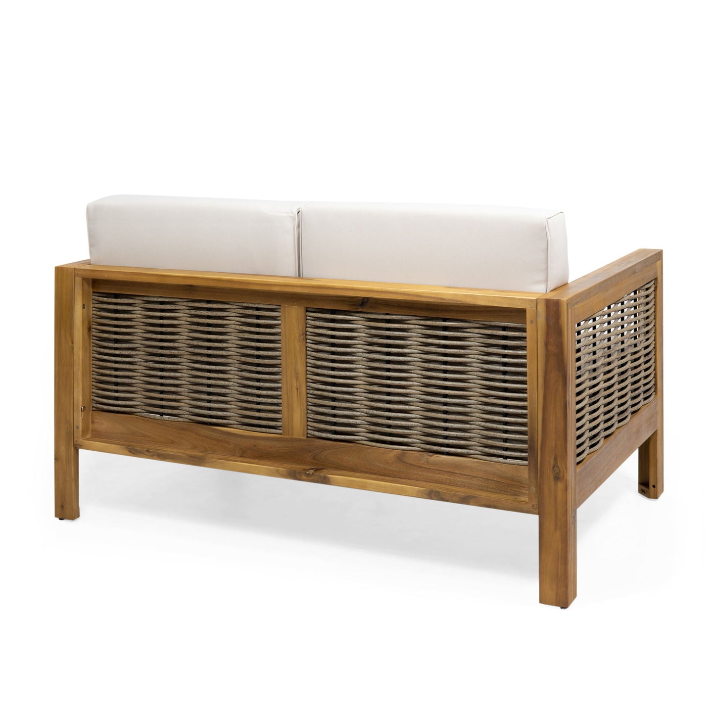 Outdoor 4 Seater Acacia Wood Chat Set With Wicker Accents And Cushions