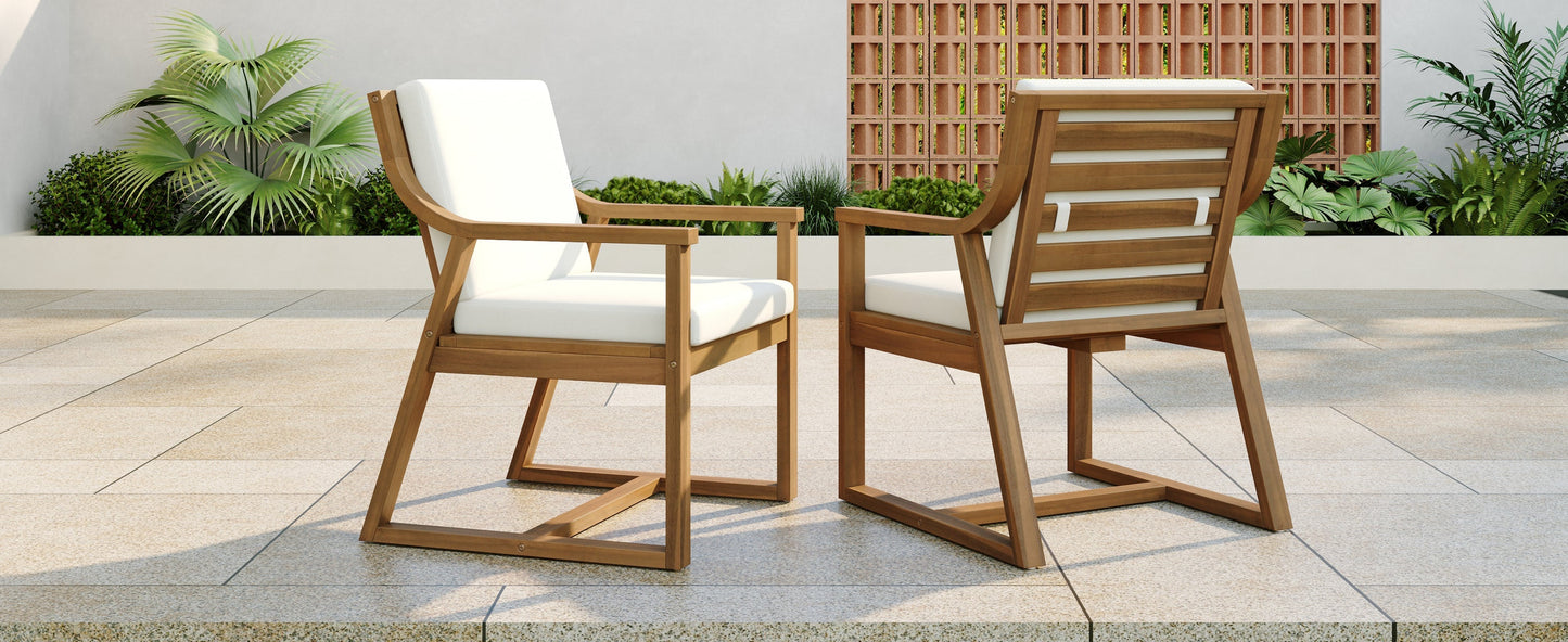 TREXM Patio Dining Chair Set of 2, Wood Outdoor Armchairs with Removable Cushions