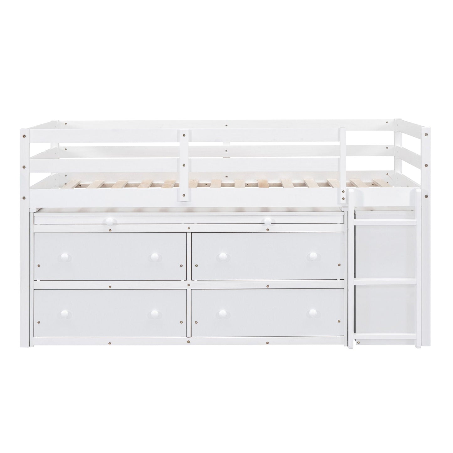 Loft Bed With Retractable Writing Desk And 4 Drawers, With Lateral Portable Desk And Shelves