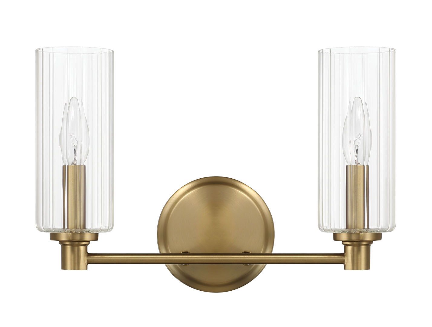 Regal - Double Light Vanity With Clear Ribbed Satin - Antique Brass / Clear