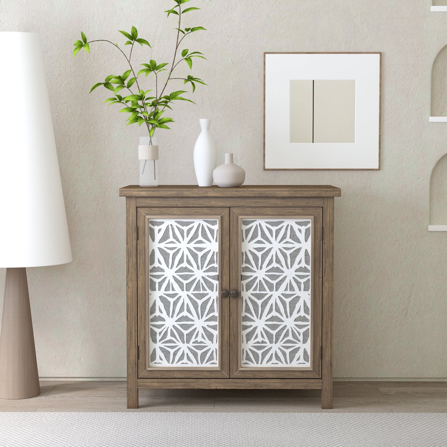 Rustic Natural Aged Brown Solid Wood Transitional Storage Cabinet – 31.89'