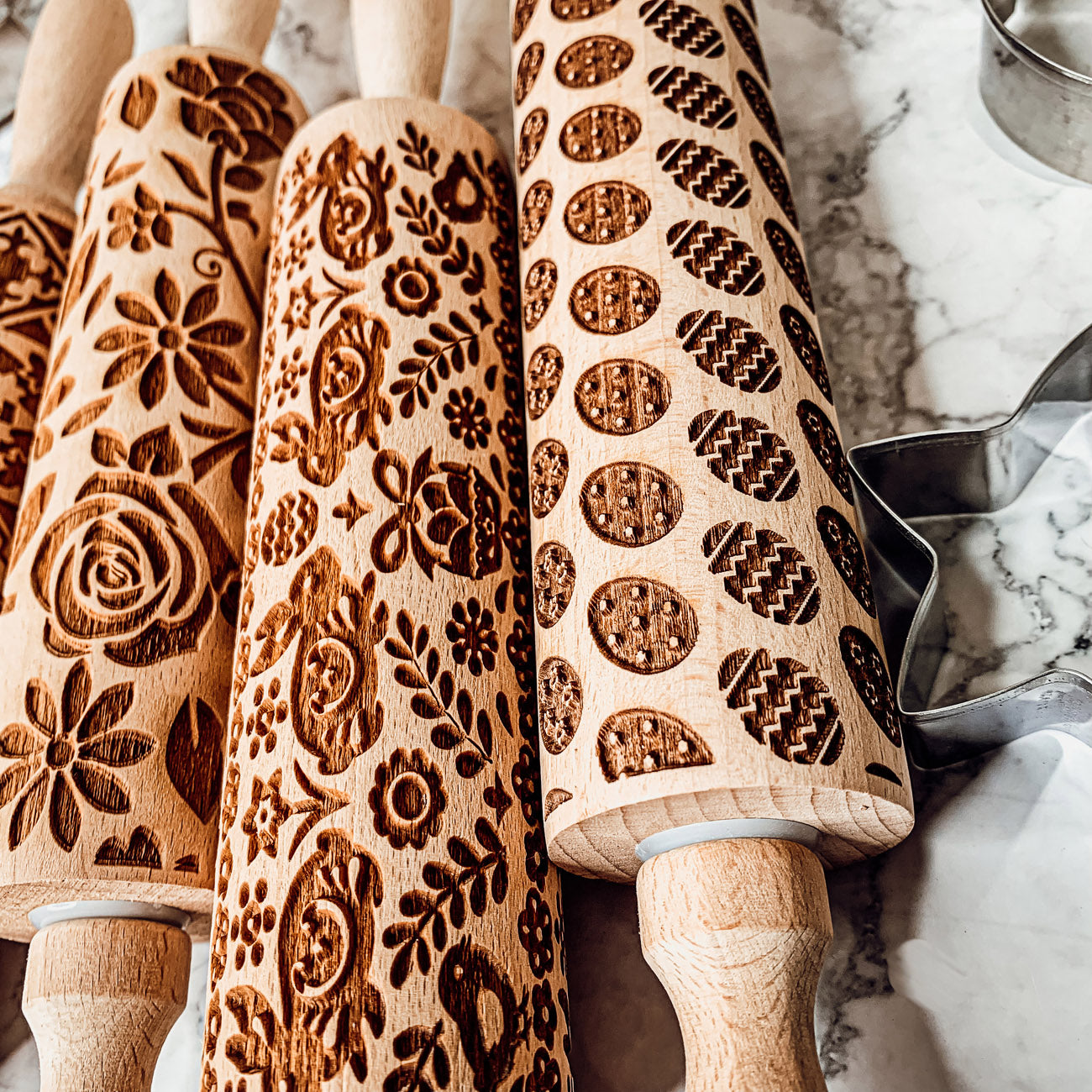 Easter Spring Rolling Pins for Kids and Bakers - Embossed Cookie Dough Pins