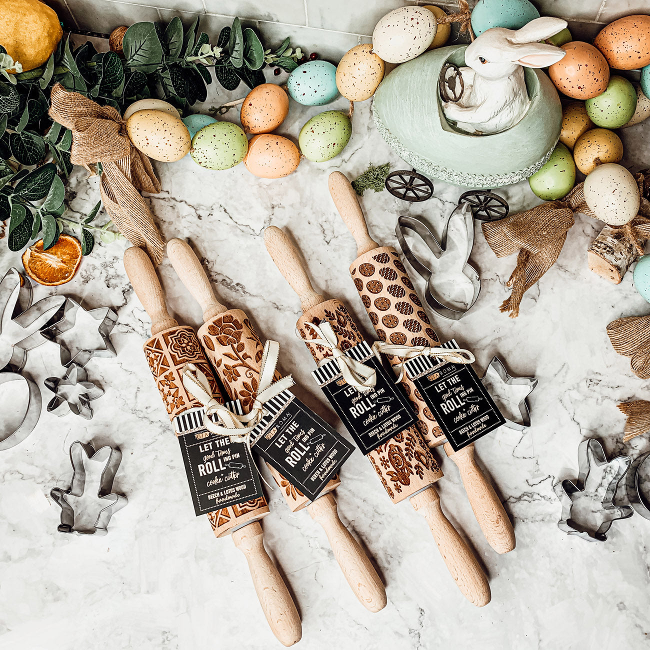 Easter Spring Rolling Pins for Kids and Bakers - Embossed Cookie Dough Pins