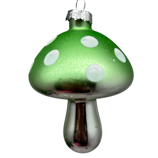 Green  Glow-In-The-Dark Glass Mushroom Ornament